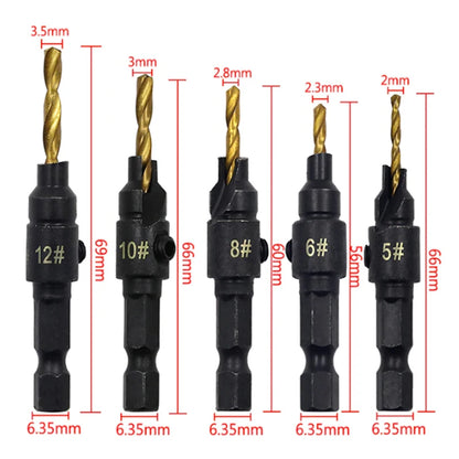 5PCS Countersink Drill Bit Set Reamer Woodworking Chamfer Drill Counterbore Pliot Hole Cutter Screw Hole Drill Woodworking Tools