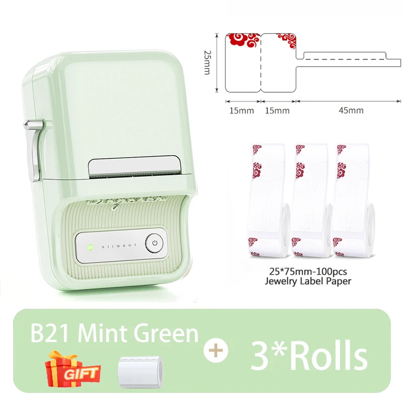 B1/B21 Jewelry Label Printer, Bluetooth Wireless Thermal Sticker Maker 20–50mm, Inkless Price Tag Label Machine for Necklace Ring Bracelet