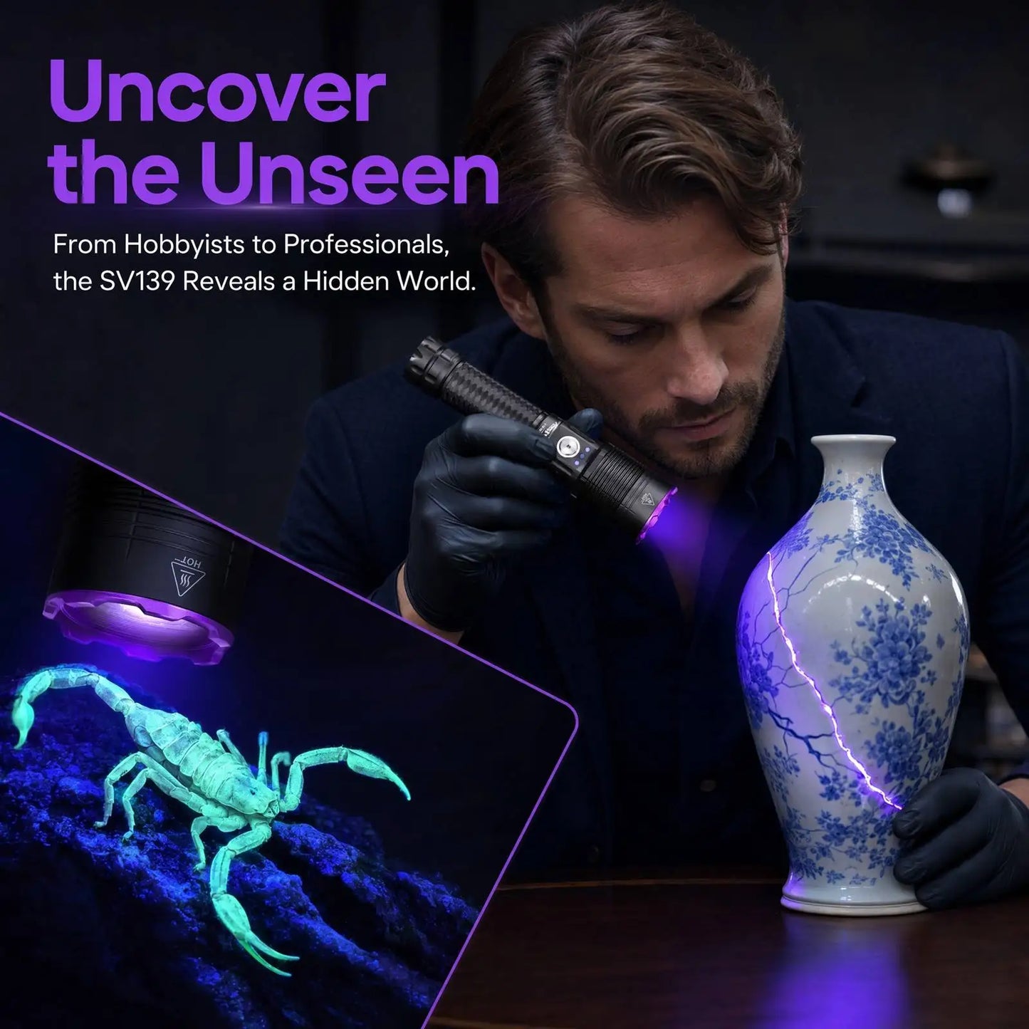 40W 365nm UV Rechargeable Blacklight Flashlight