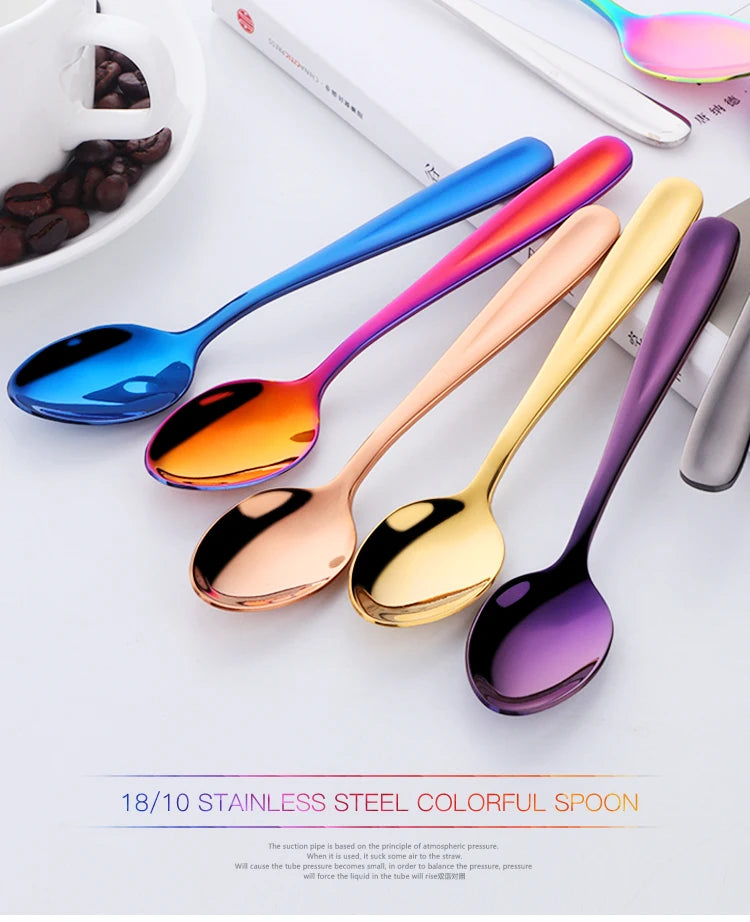 Small Gold Korean Spoon Mini Stainless Steel Soup Spoon Multi-purpose Tableware for Dessert Seasoning Coffee Cake Gift