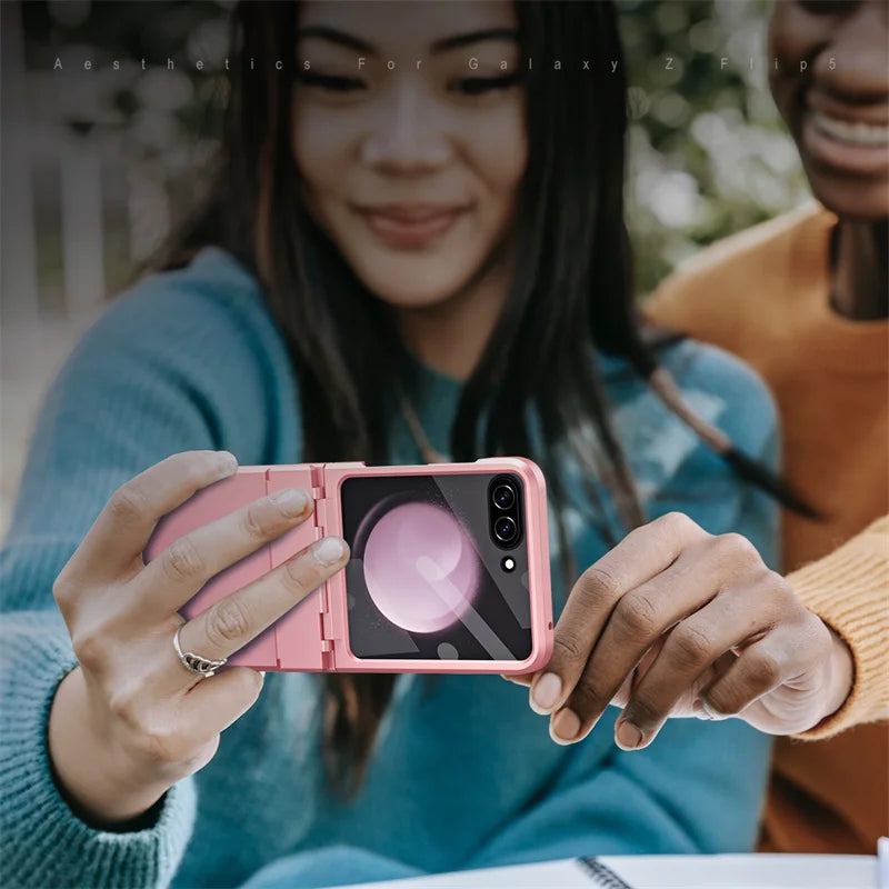 For Samsung Galaxy Z Flip 6 5 Flip5 Case Luxury Matte With Mirror Film Folding Hinge Shockproof Protection Hard Cover accessory