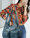 Women Casual Multiple Pockets Tote Bag Lady Large Capacity Shoulder Crossbody Bag Vintage Soft Leather Travel Bag