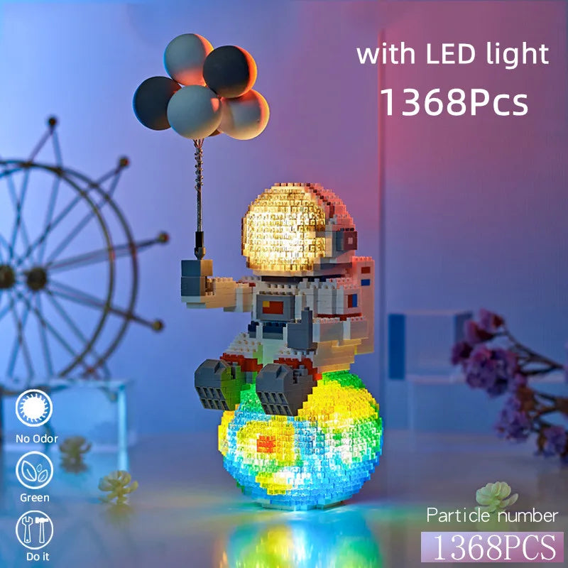 Mini Micro Rocket Building Blocks Space Moon Satellite Astronaut Diamond Bricks Constructor Toys for Children Gifts LED Light