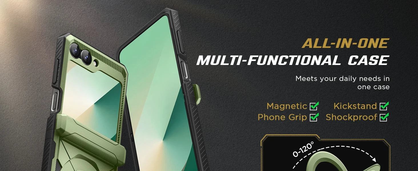 Stand for Z Flip 6 Case with Ring Kickstand Hinge Protection Screen Protector Full Body Protection Magsafe Phone Case