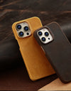 Retro Cowhide Phone Case for iPhone 16 15 14 Pro Max 16Pro 14Pro 15Pro Luxury Crazy Horse Genuine PULL-UP Leather Back Cover