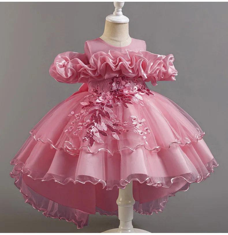 Luxury Off-Shoulder Gown with Train for Girls  Tulle Dress for Fashion Walk Show & Pageants