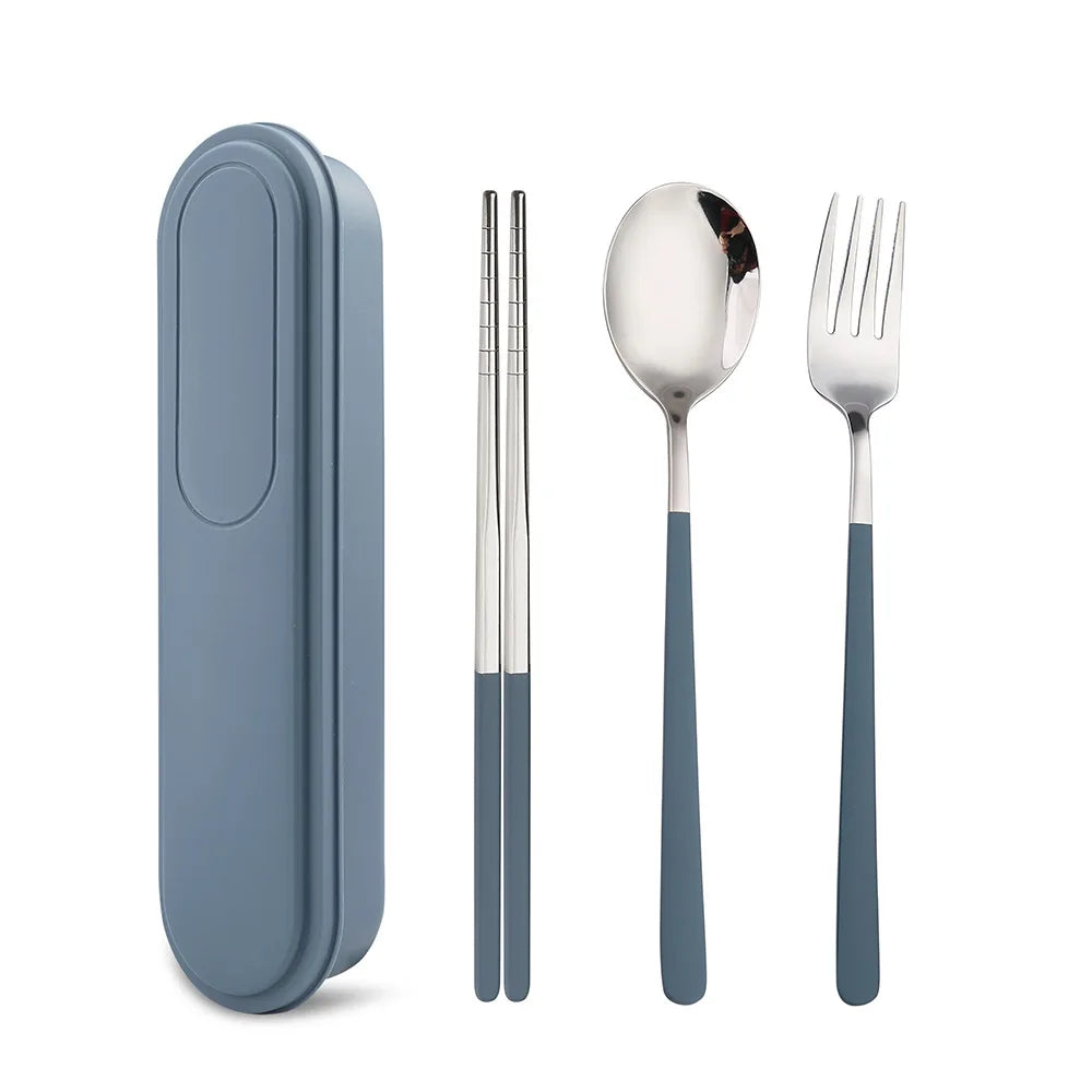 Portable Stainless Steel Cutlery Set with Storage Box, 304 Steel Fork Spoon, Travel Flatware for Student Outdoor, Dinnerware Set