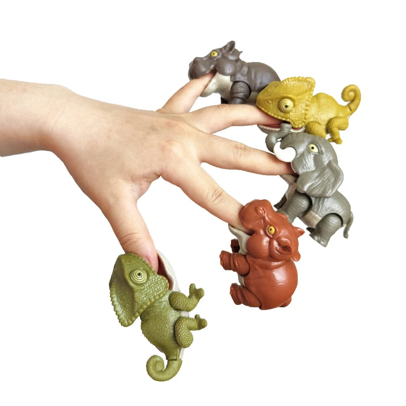 Finger Figure Toy Animal Hippo Elephant Chameleon Model Biting Hand Tricky Jurassic Dinosaur Fidget Dino Park for Children Gift