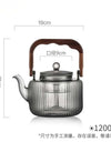 Large Capacity 1200ml Vertical Stripe Pattern Glass Tea Pot Kungfu Tea Set Wooden Beam Tea Kettle Brewing Puer Teapot Teaware