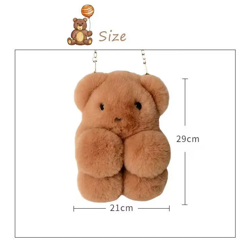 Cute Bear Plush Crossbody Backpack Soft Cartoon Shoulder Bag