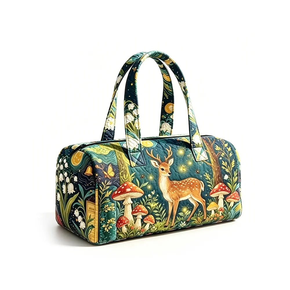 Summer Quilted Duffel Bag Tropical Vacation Carry-on Luggage Beach Travel Tote with Zipper Coconut Tree Surfboard Print Handbag