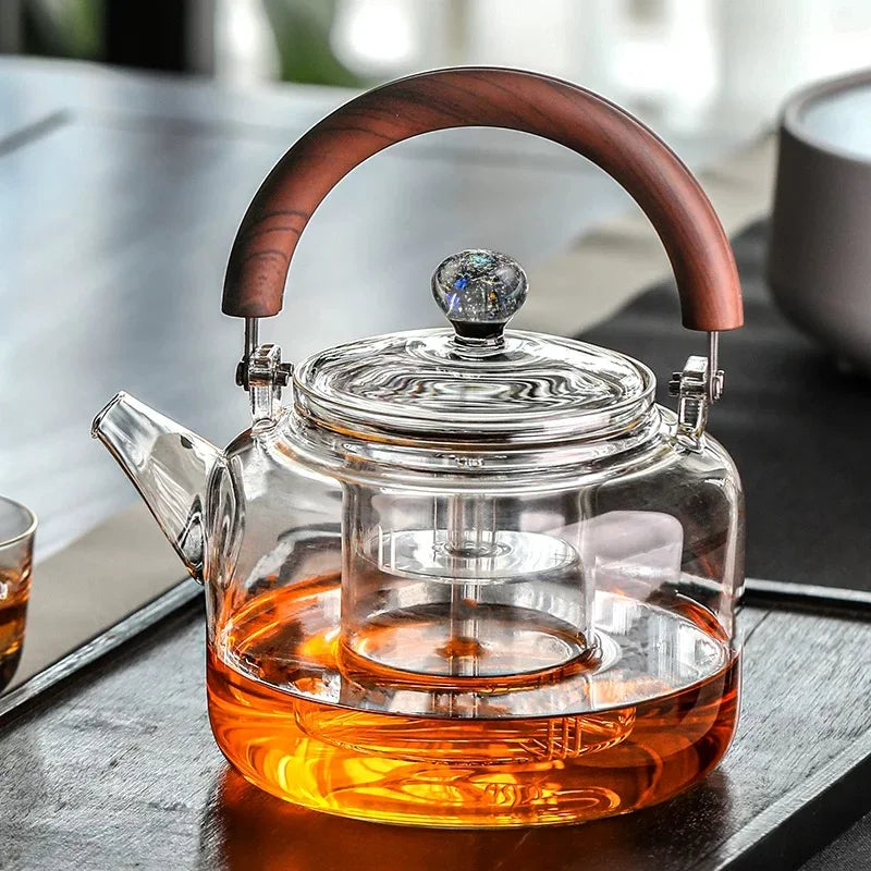 1100ml Magnetic Handle Glass Teapot with Tea Strainer Infuser Heat Resistant Borosilicate Tea Kettle