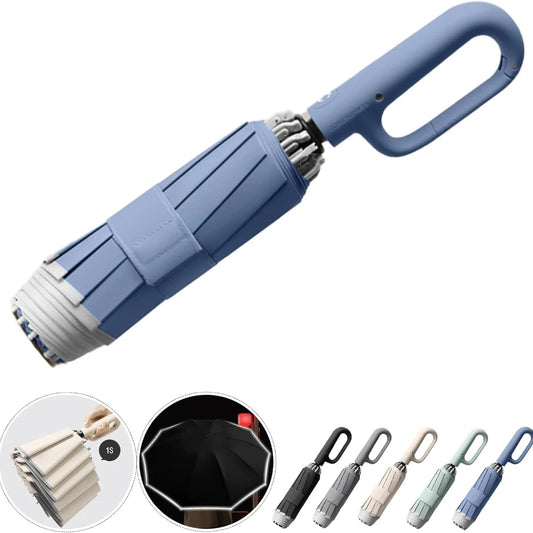 Ring Buckle Automatic Umbrella: Reflective Safety Strip，Reverse Folding, Lightweight Compact Travel Portable