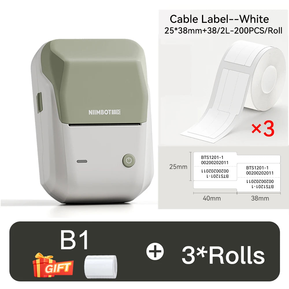 B1 Mini Thermal Label Printer, Bluetooth Wireless Sticker Maker 25–50mm, Portable Inkless Label Printer for Cable Management & Business