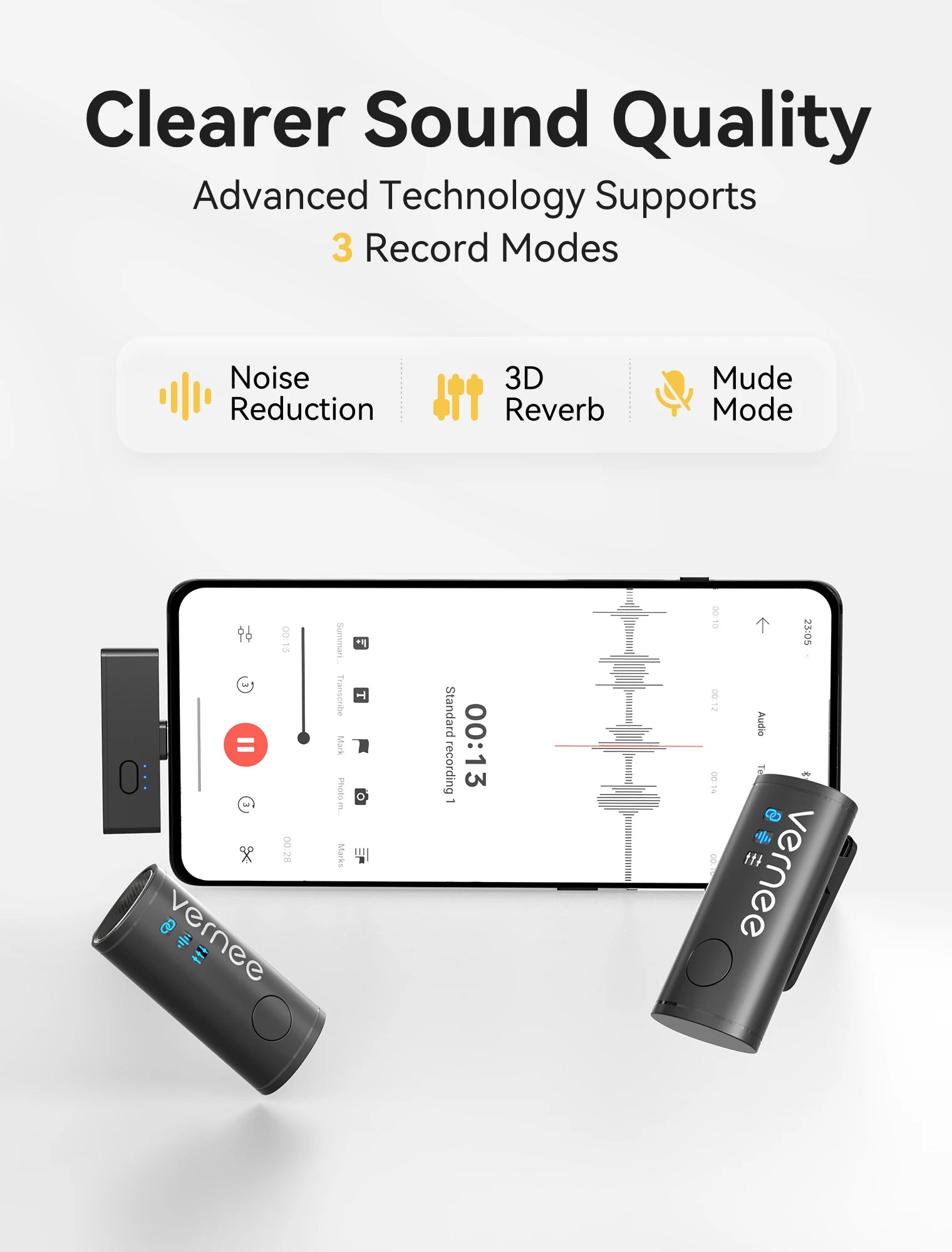 V10 Wireless Lavalier Microphone 60M Noise Cancellation Vlog Short Video Recording Mini Mic for iPhone/Android