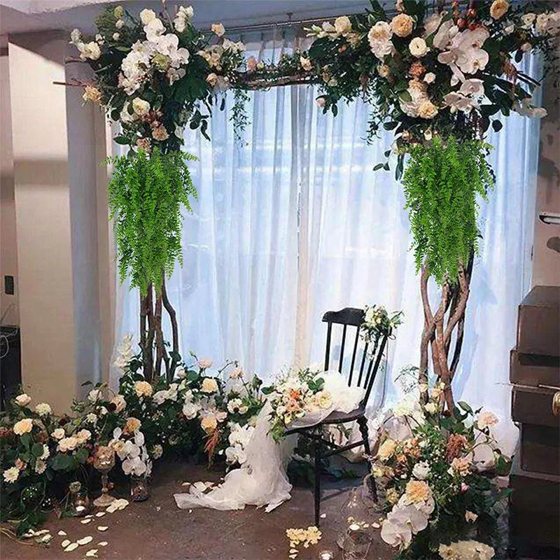 80CM Artificial Persian Fern Plants Vine Hanging Baskets Fake Plant Garland Rattan for Wall Garden Home Wedding Party Decor