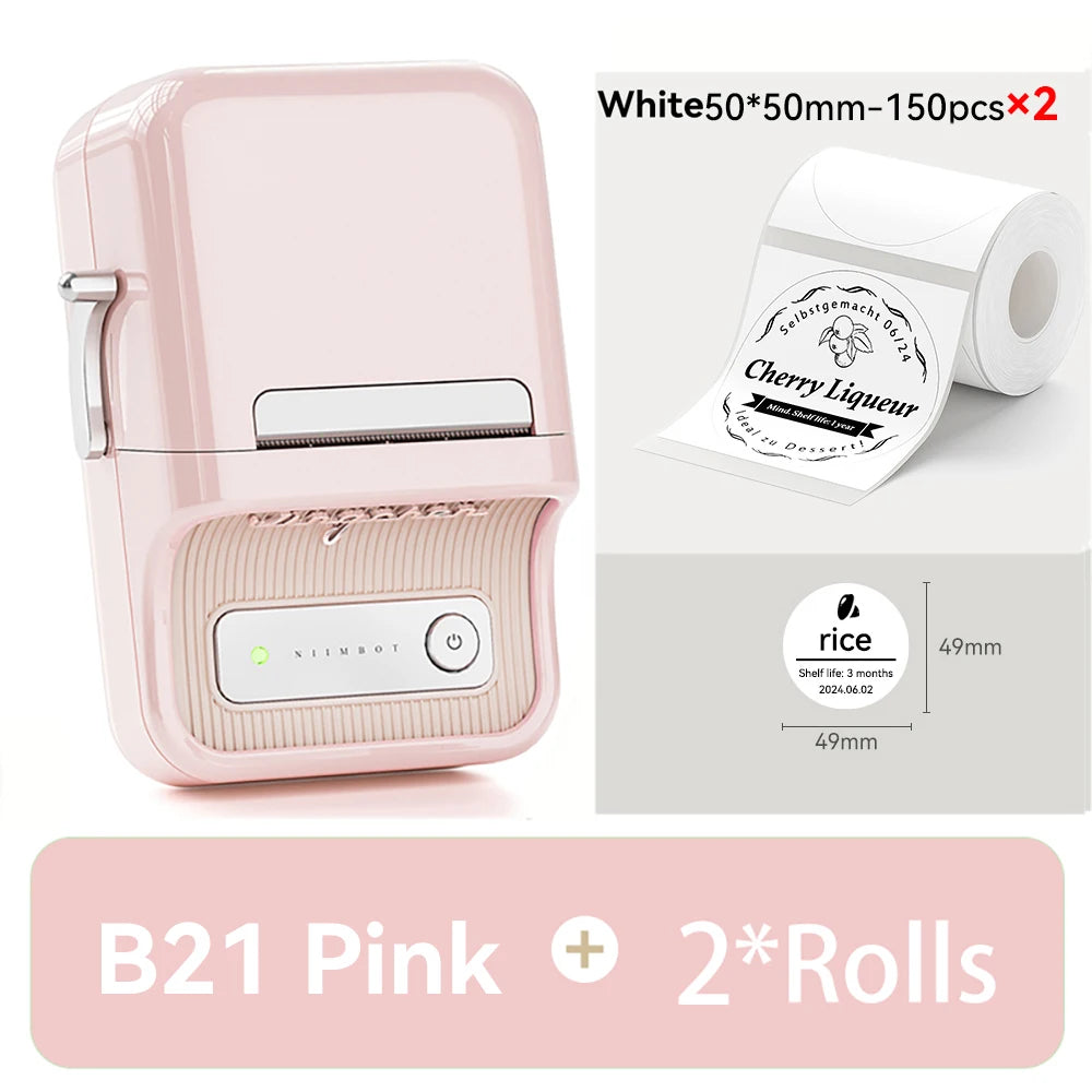B21 Mini Thermal Label Printer, Bluetooth Wireless Barcode Label Maker, Portable Inkless Sticker Printer for Business & Office
