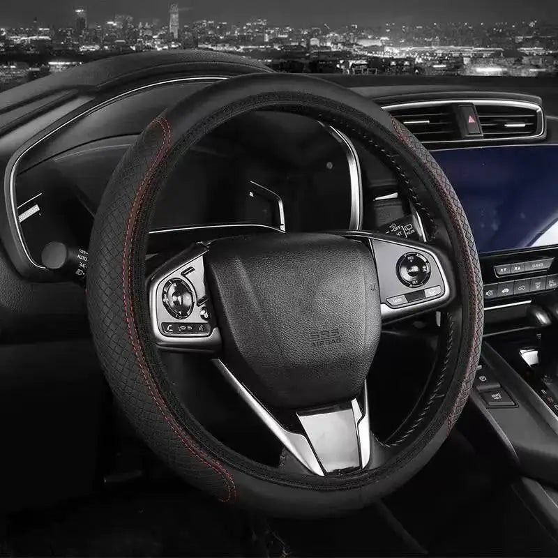 Embossed Leather Car Steering Wheel Cover Anti Slip 37CM 39CM