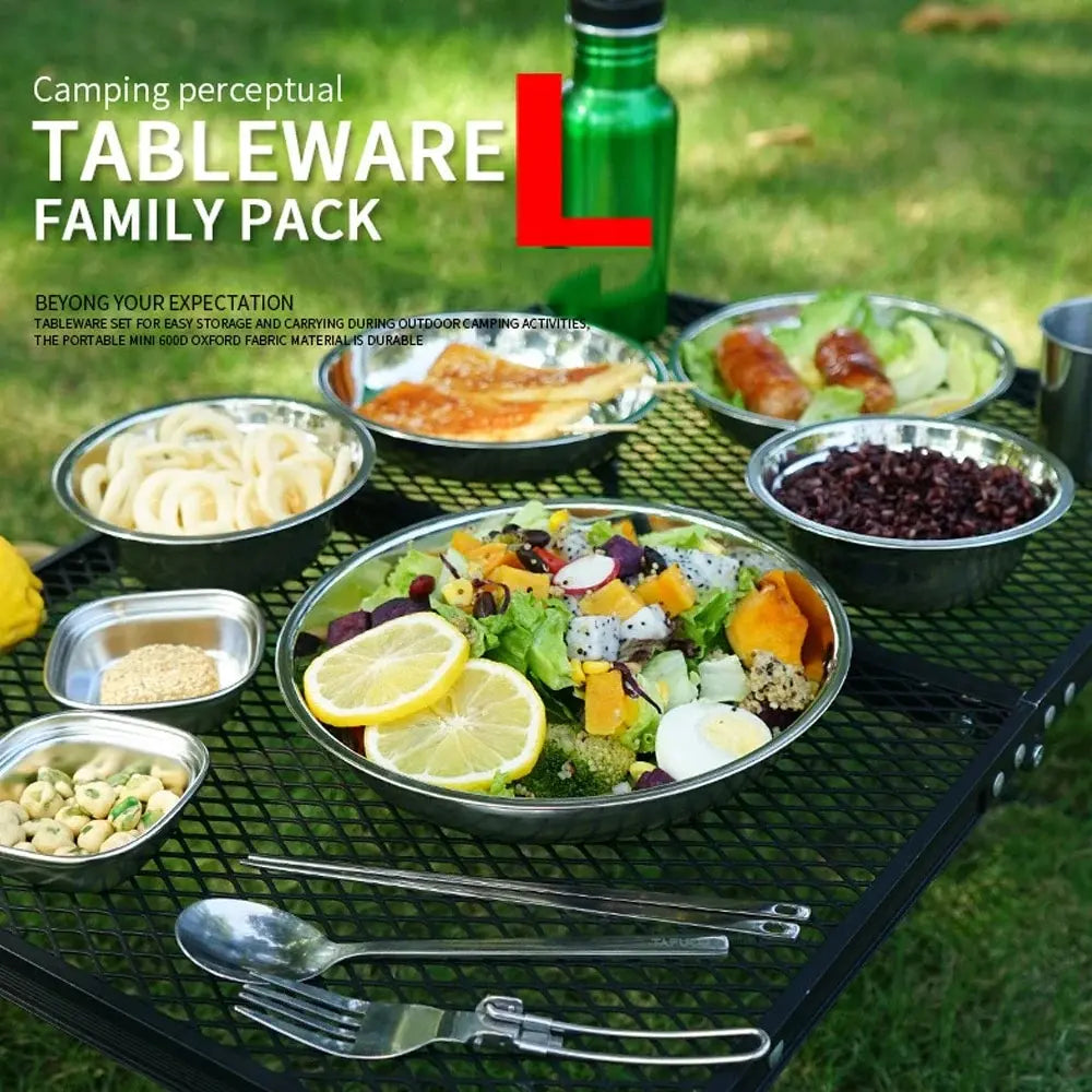 17PCS 22PCS Set Camping Stainless Steel Dinner Dish Durable Outdoor Cooking Picnic Tableware Soup Bowl Trip