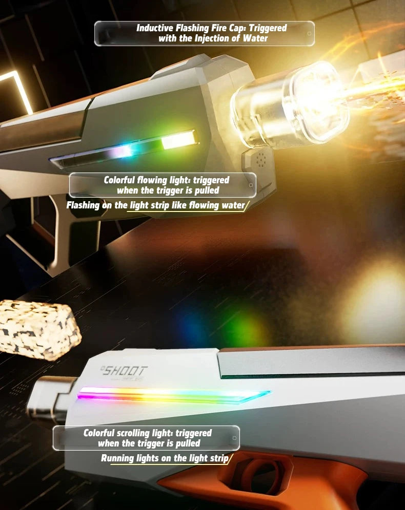 LED Fully Automatic Fire Effect Electric Water Gun Rechargeable Long Range Water Blaster