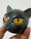 Cat Head Statue - Elegant Marble-like Glossy Resin Sculpture with Golden Eyes & Black Marble Texture,Desktop Decor for Home/Offi