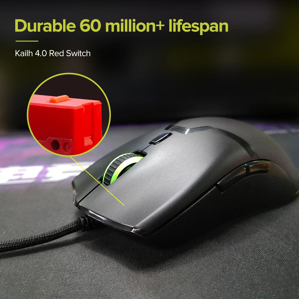 RGB 2.4Ghz Wireless Gaming Mouse Dual Mode 16000 DPI Lightweight Ergonomic 1000Hz Mice with Soft rope Cable