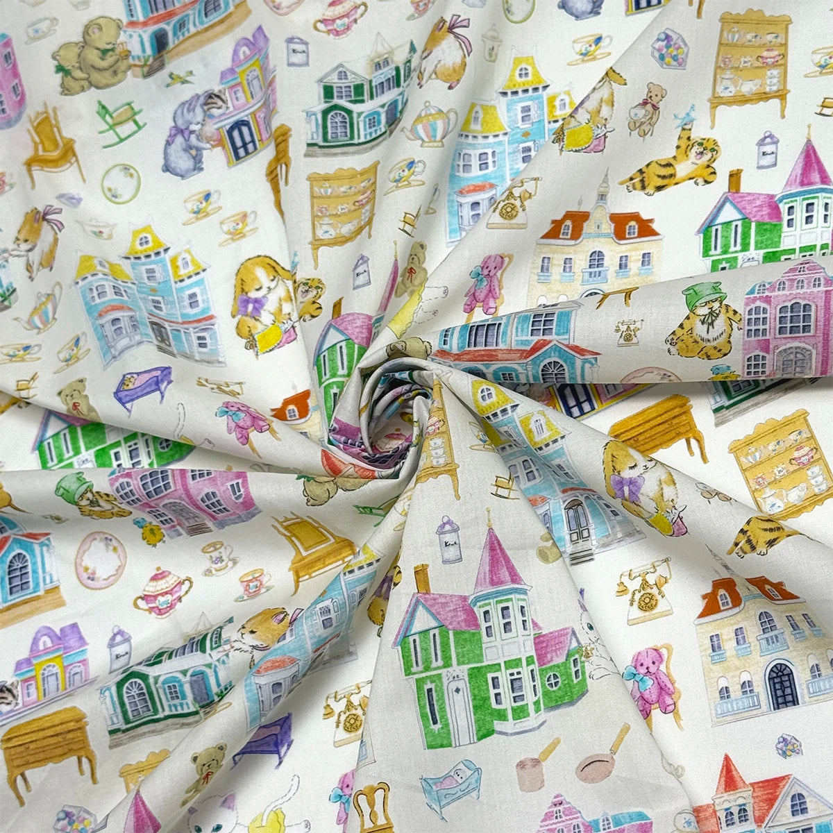 100% cotton Hokkoh-Doll house Milky tana lawn fabric 80s Poplin printing Sewing fabric Making Dress Clothing Handmade DIY Cloth