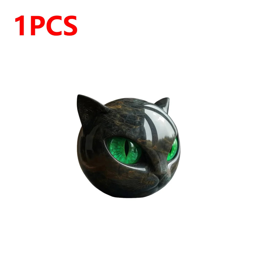 Green Eyes Cat Head Sculpture 3D Resin Healing Stone Marble Texture Cats Figurines Sculpture Gifts for Cat Lovers Women Men