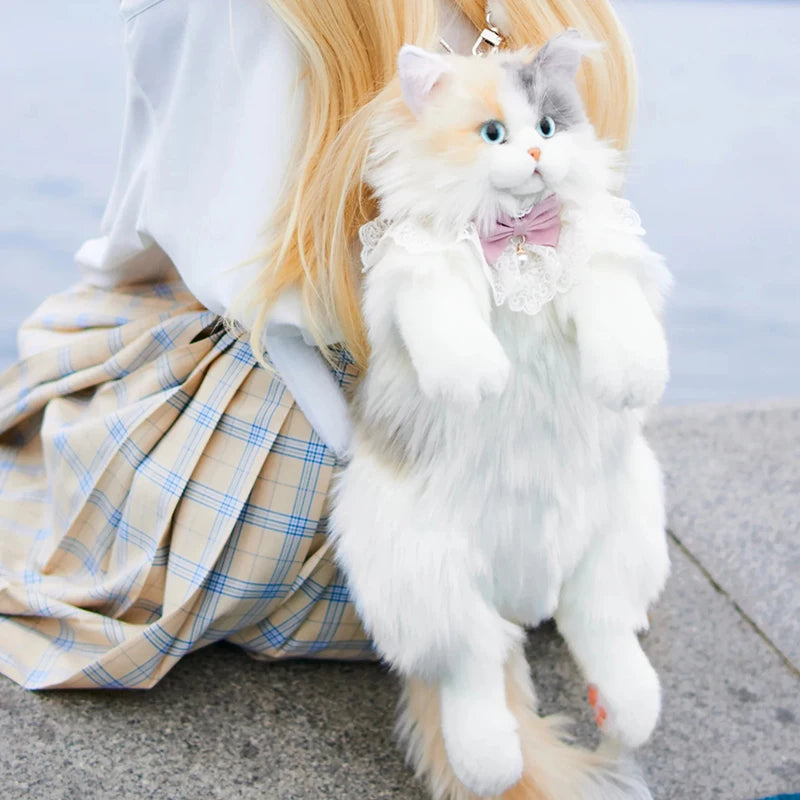 Mini Calico Cat Plush Backpack Soft Shoulder Bag