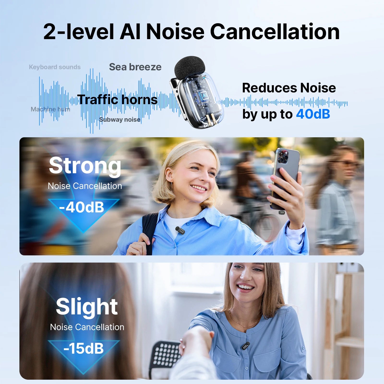 Mini 2 Wireless Lavalier Lapel Mini Microphone Noise Reduction for iPhone 6-17 USB-C Android SmartPhone PC Live Streaming