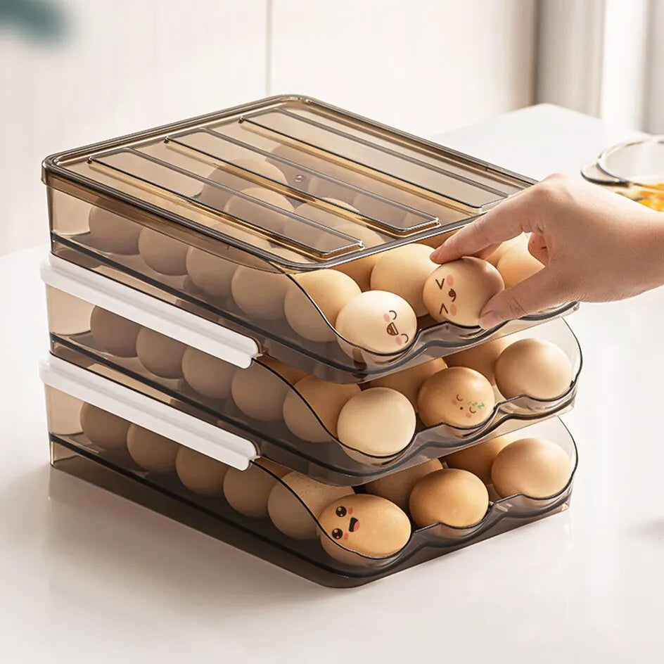 Automatic Rolling Egg Box Multi-Layer Rack Holder – Refrigerator Egg Storage Basket Kitchen Organizer