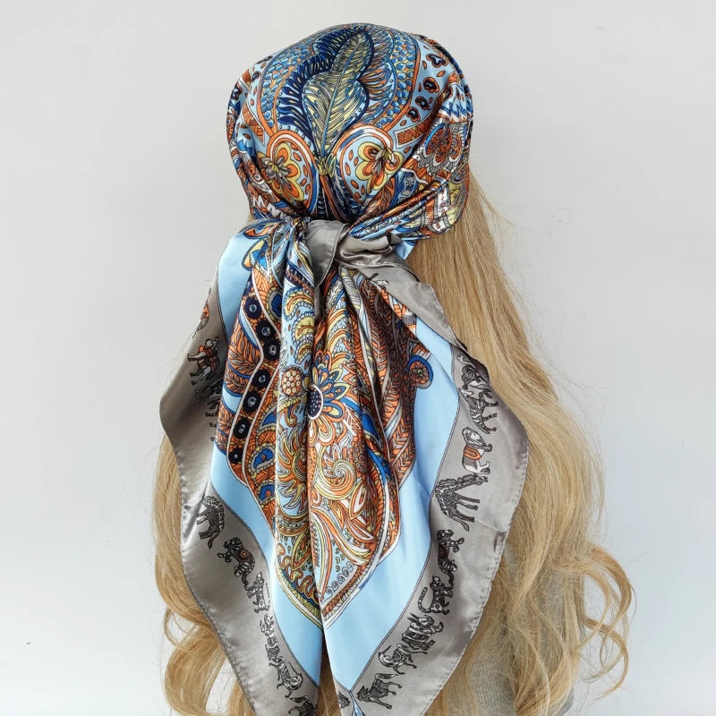 Retro Women Silk Scarf Bandanna Fashion Bohemian Pattern Square Hijab Lady Wrap Headband foulard muffler