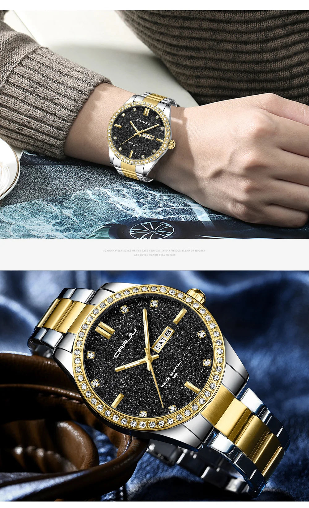 Men Watch Moissanite Diamond Luxury Brand Golden Dial Watches with Stainless Steel Band with Luminous Relogio Masculino
