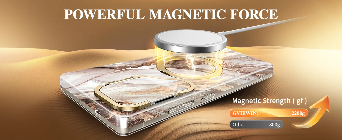 360° Spin  Stand for Samsung Galaxy S25 Ultra Case with Magsafe Marble Military Grade Protective Phone Cover