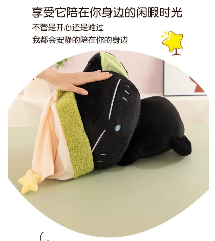 Cute Black Cat Plush Toy Soft Stuffed Sleeping Pillow