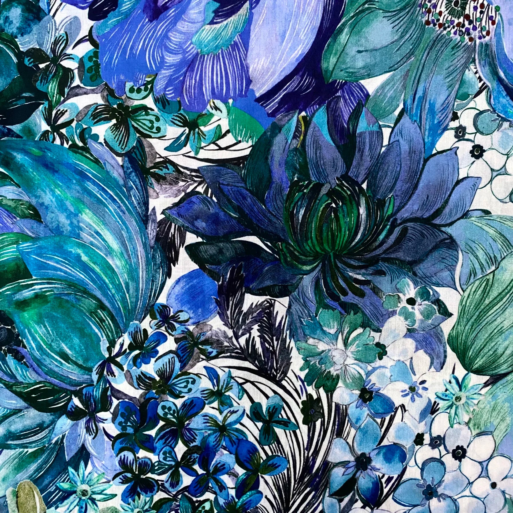 80S Like Liberty Fabric blue Marina seaflower Cotton Long-staple  Designer High-density Women's dress Children's Clothing  cloth