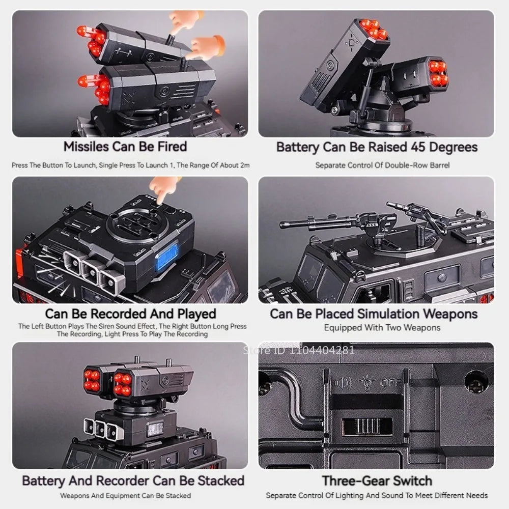 1:50 Alloy Armored Car Diecast Model Toy Sound Light Pull Back Doors Opened Miniature Missile Vehicle for  Boy Collection Fun