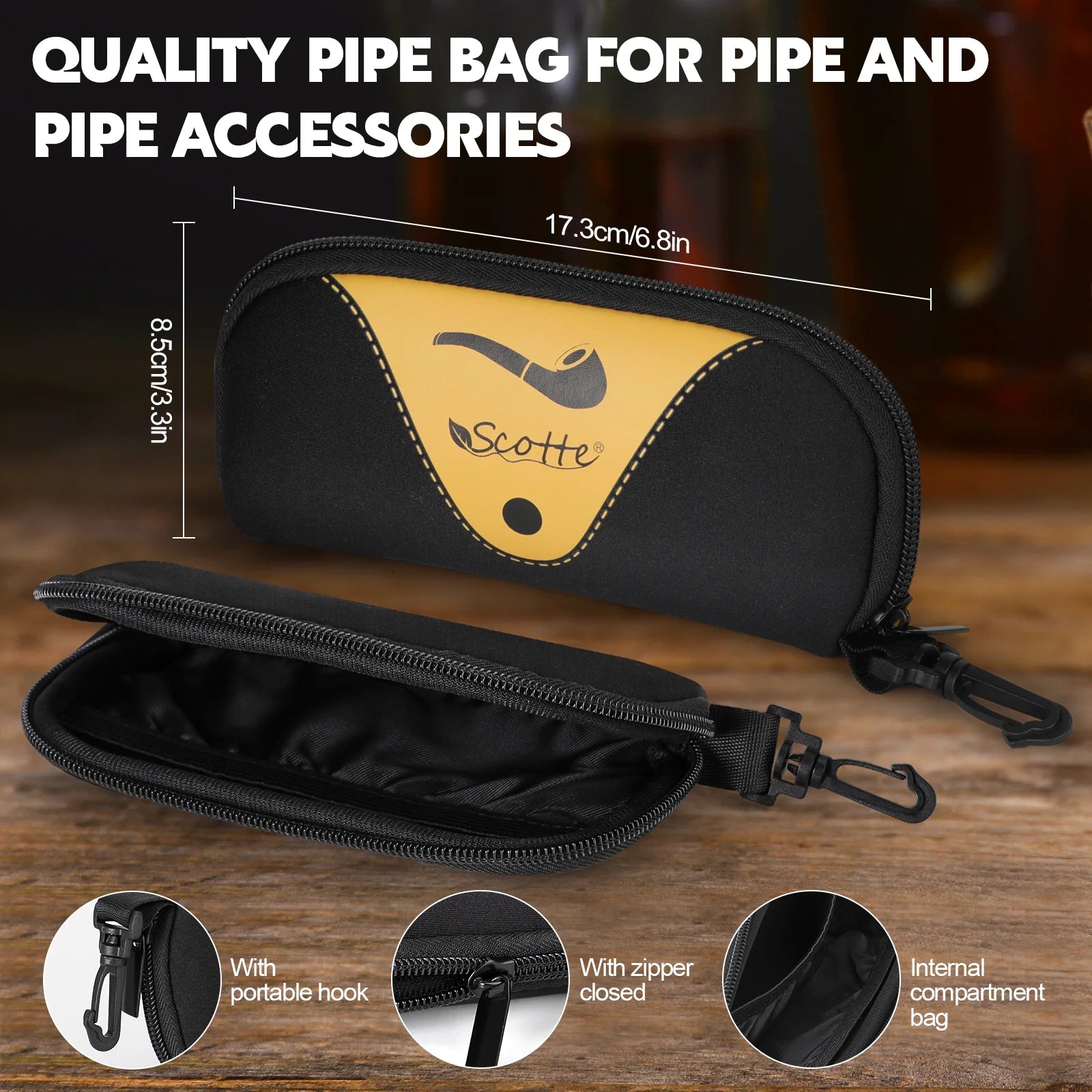 Tobacco Pipe Handmade Ebony Wood Root Smoking Pipe Gift Box and Accessories