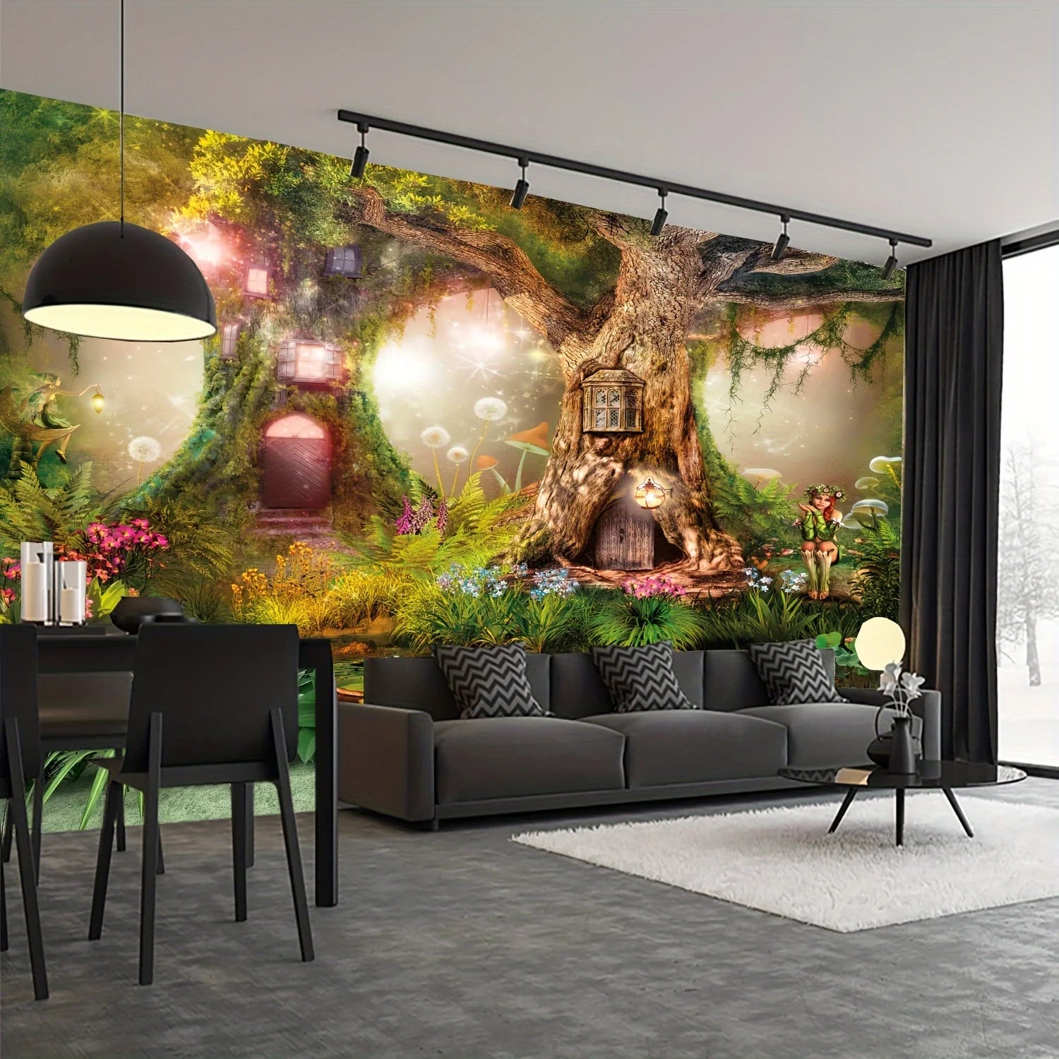 Fairy Forest Fairy Tale Tapestry Treehouse Children's Room Magic Corner Theme Fantasy Living Room Decor