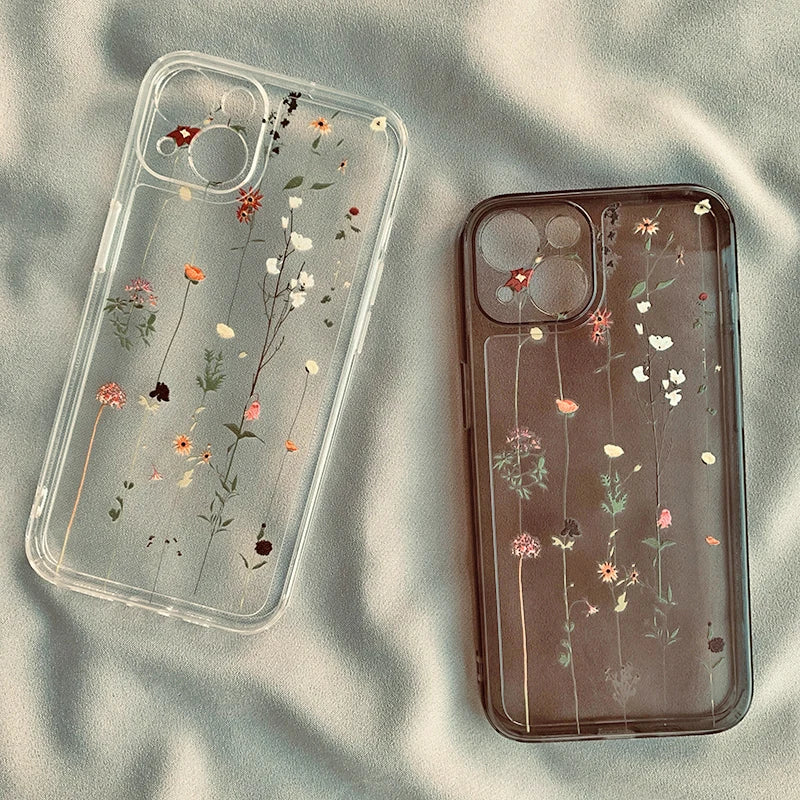 Flower Clear Phone Case for iPhone 16 15 14 Pro Max 15 14 16 Plus Mini Transparent Shockproof Back Cover