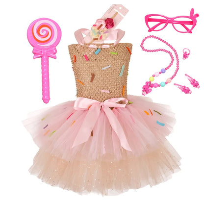 Girls Candy Dress Costumes for Purim Party Newborn Baby Teenagers Handmade Lollipop Cosplay Rainbow Mesh Princess Dress