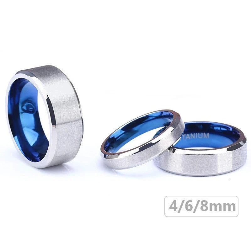 100% Pure Titanium Men Women Ring Silver Color Blue Inside Classic 4/6mm Wedding Rings