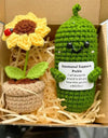 4 Pcs Positive Energy Cucumber with Sunflower Pot Kit Home Room Decor Funny Handmade Knitted Potatoes Wool Doll Christmas Gifts