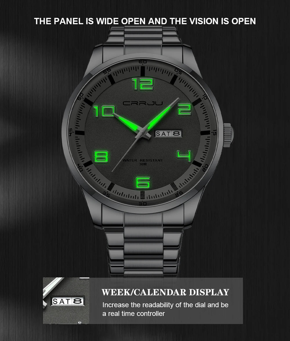 Men Luxury Watches Stainless Steel Quartz Auto Date Clock with Luminous Hands Relogio Masculino
