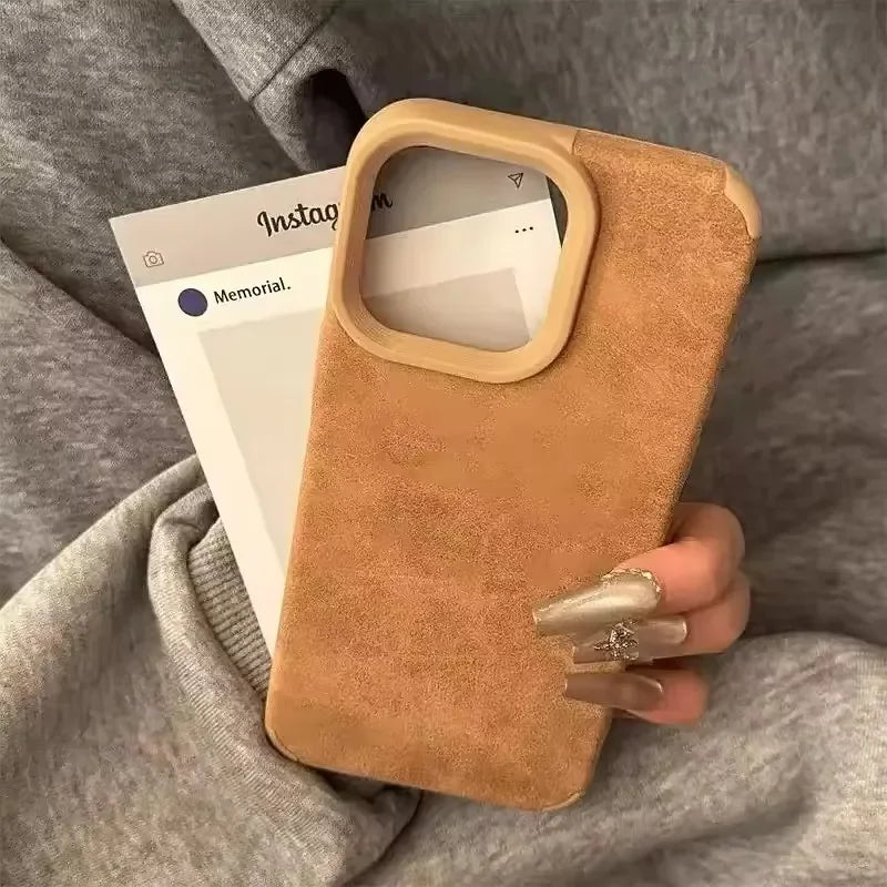 Luxury Matte Lambskin Faux Leather Phone Case For iPhone 17 16 Pro Max Air 15 14 Plus Shockproof Cover