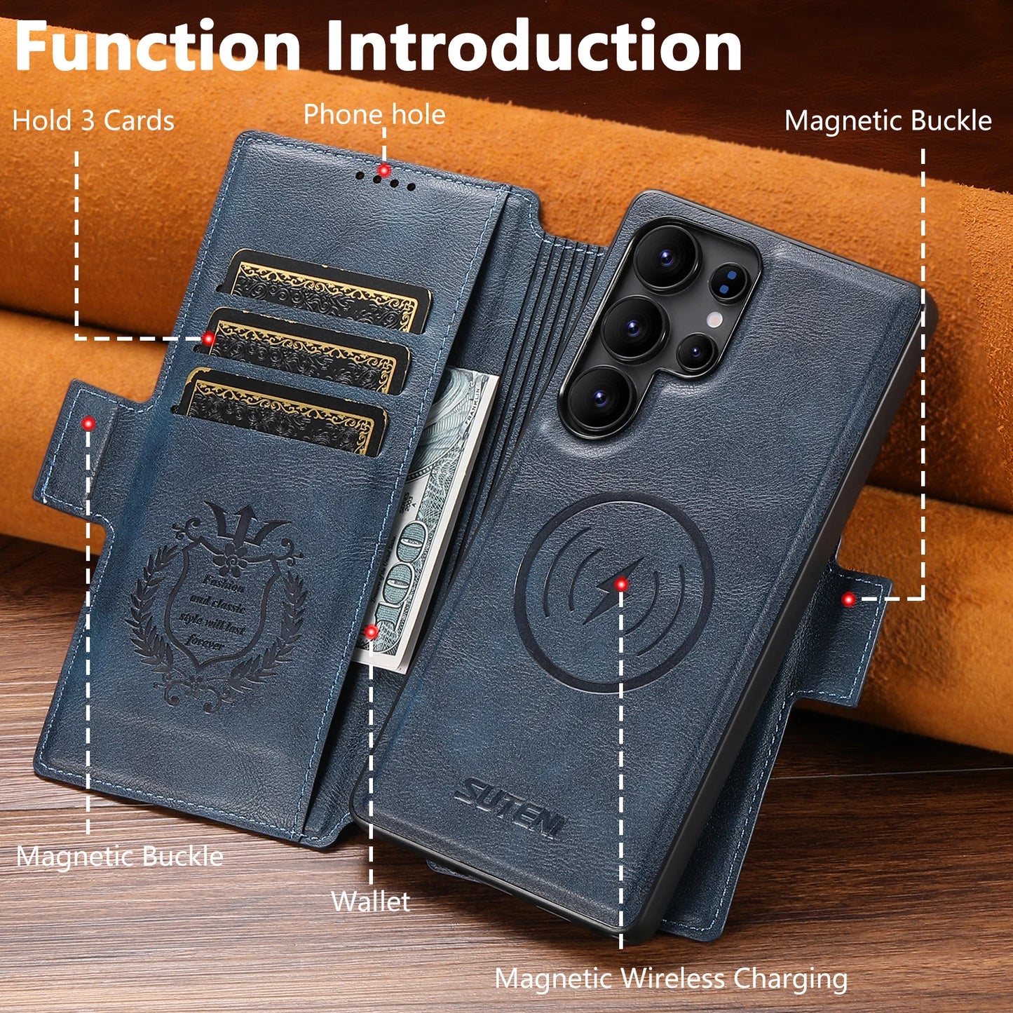Magnetic Flip Wallet Case with Card Holder & Stand for Samsung Galaxy S26 Ultra / S25 / S24 / S23 – Faux Leather Wireless Charging Cover