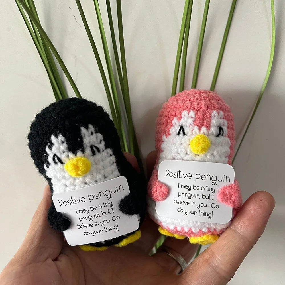 3 Pcs Crochet Flower Penguin Doll Decoration Desk Accessories Kawaii Positive Energy Pengniu Doll Home Room Decor Christmas Gift