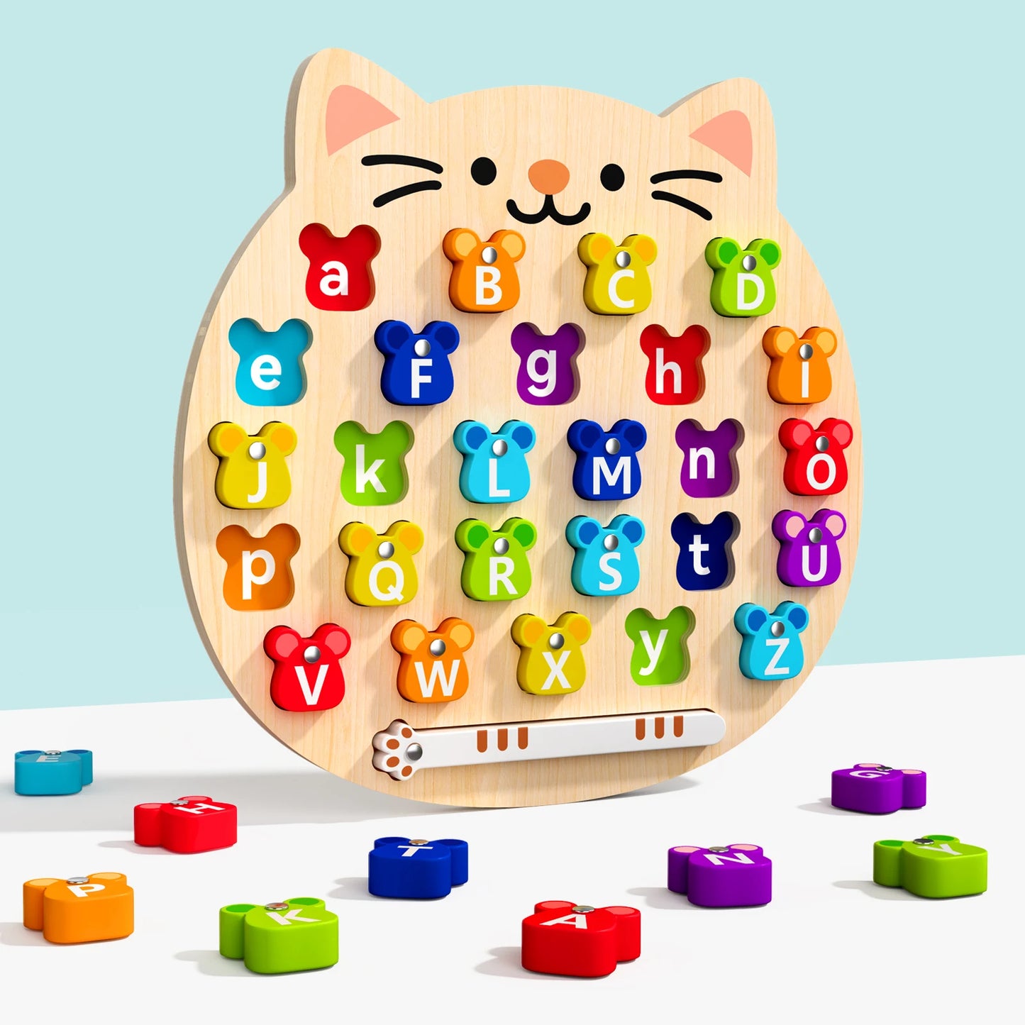 Wooden Cat Magnetic Alphabet Matching Puzzle Board