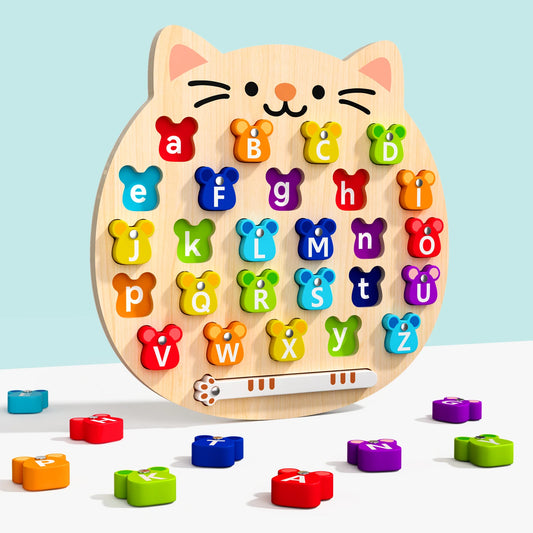 Wooden Cat Magnetic Alphabet Matching Puzzle Board