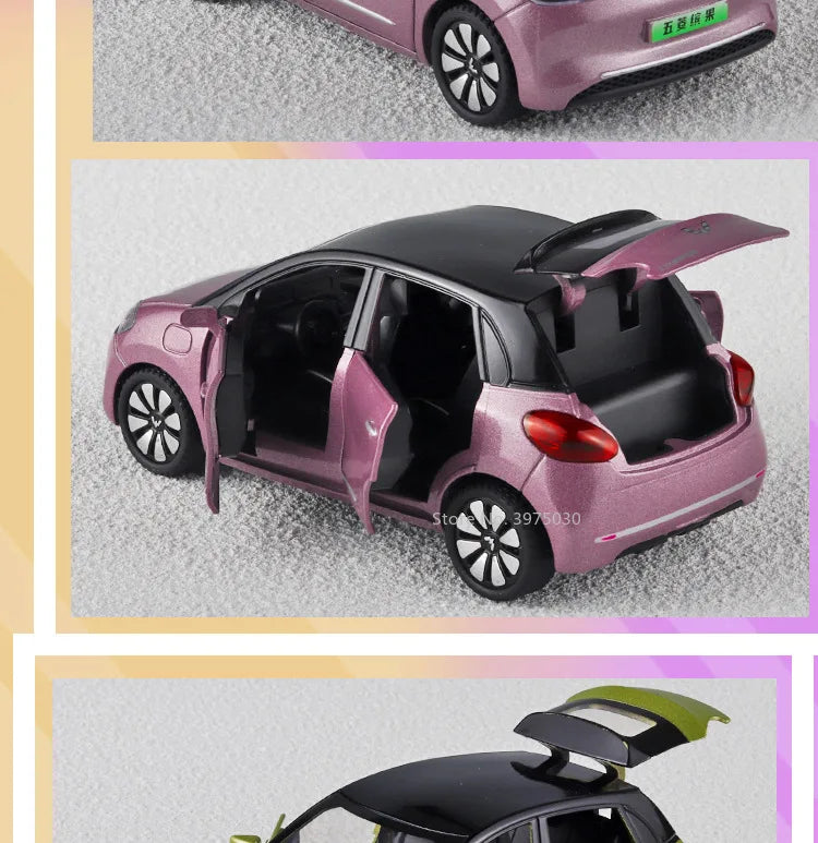 1/32 New Energy Electric Car Model Toy Wuling Binguo Alloy Diecast Vehicles with Sound Light Collection Toys